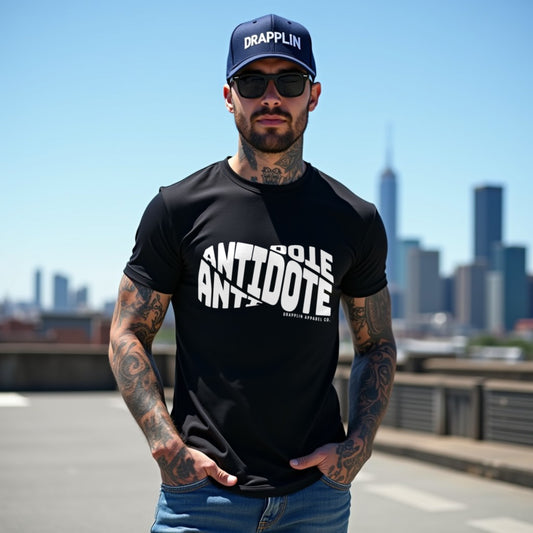 Antidote Black Crew Neck Graphic Printed T-shirt