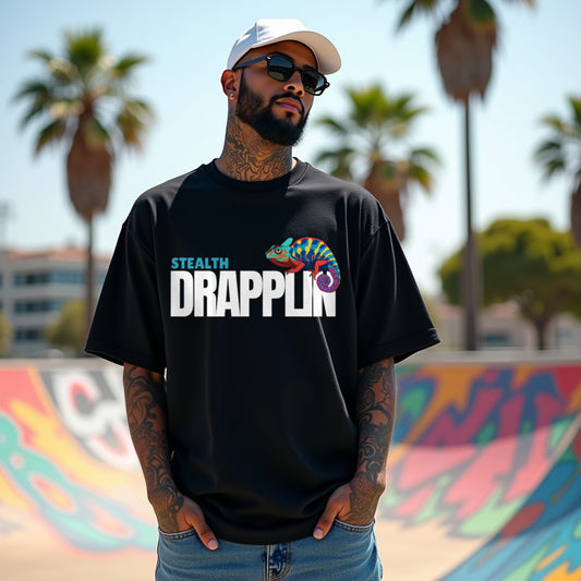 Stealth Premium Black Oversized Typography Printed T-shirt
