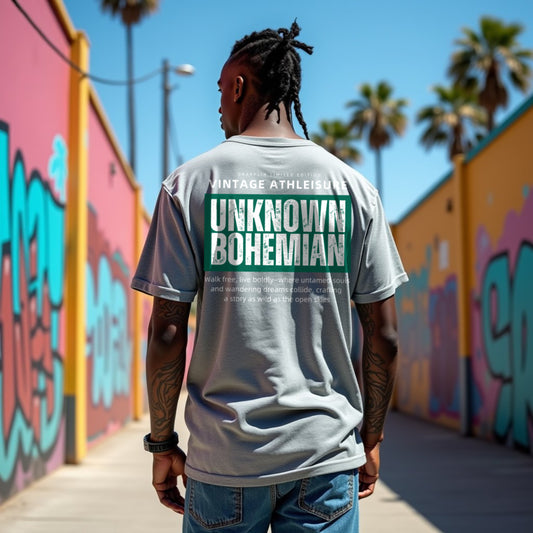 Unknown Bohemian Premium Grey Mélange Oversized Typography Back Printed T-shirt