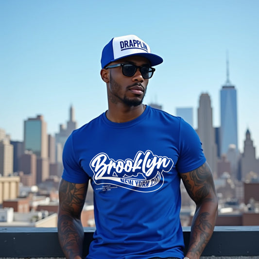 Brooklyn Royal Blue Typographic Crew Neck Graphic Printed T-shirt