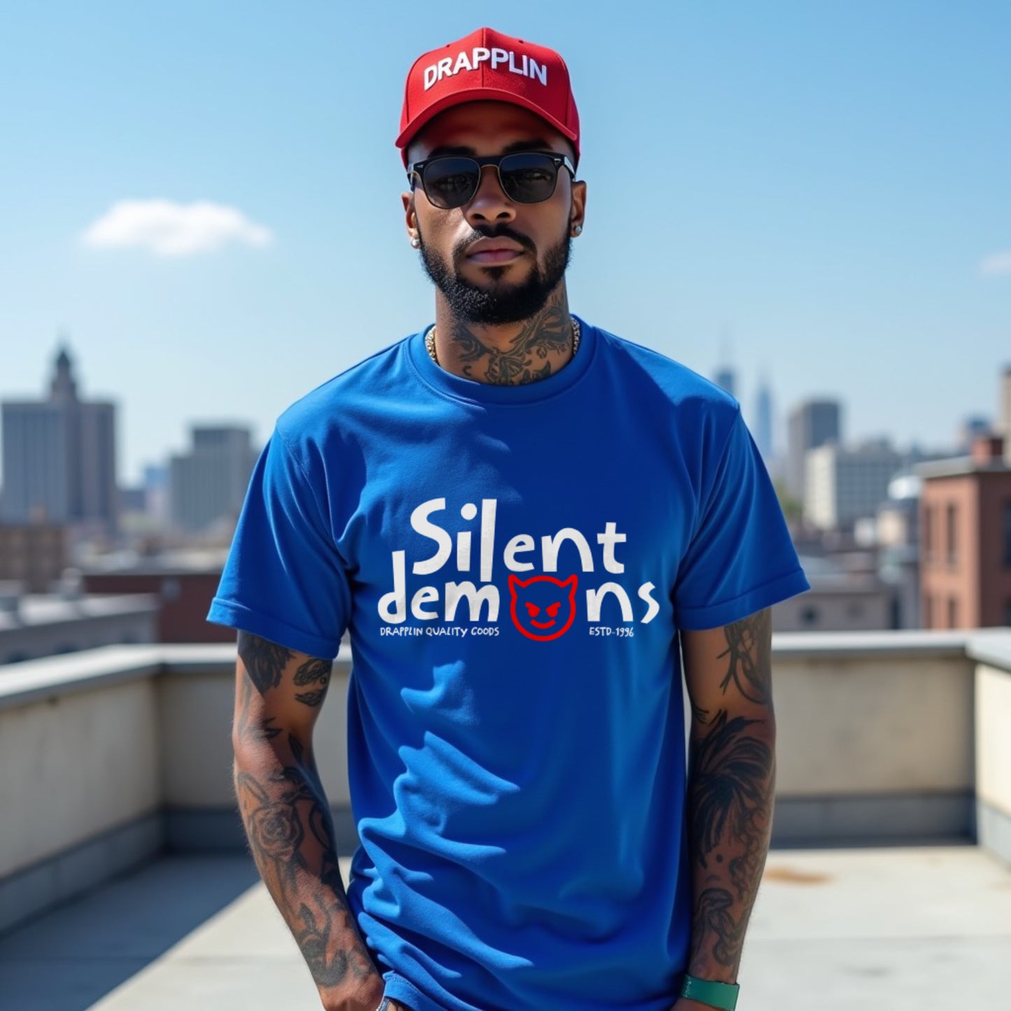 Silent Demons Royal Blue Crew Neck Graphic Printed T-shirt