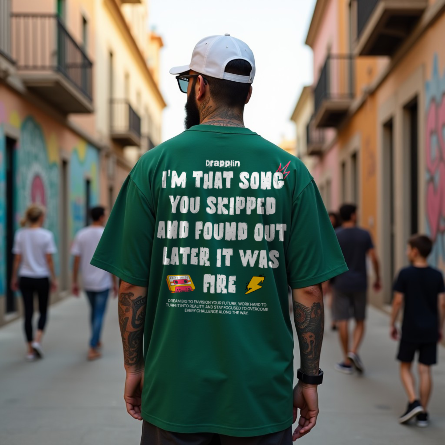 Song Premium Forest Green Oversized Typography Back Printed T-shirt