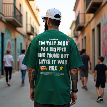 Song Premium Forest Green Oversized Typography Back Printed T-shirt