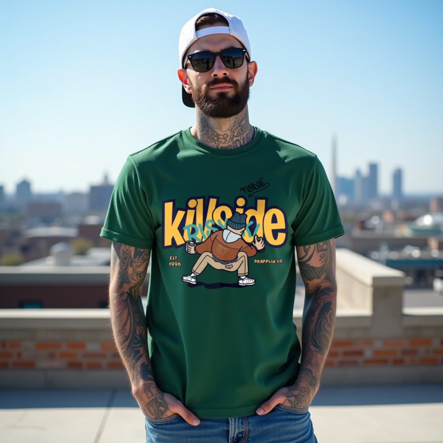 Killside Forest Green Crew Neck Graphic Printed T-shirt