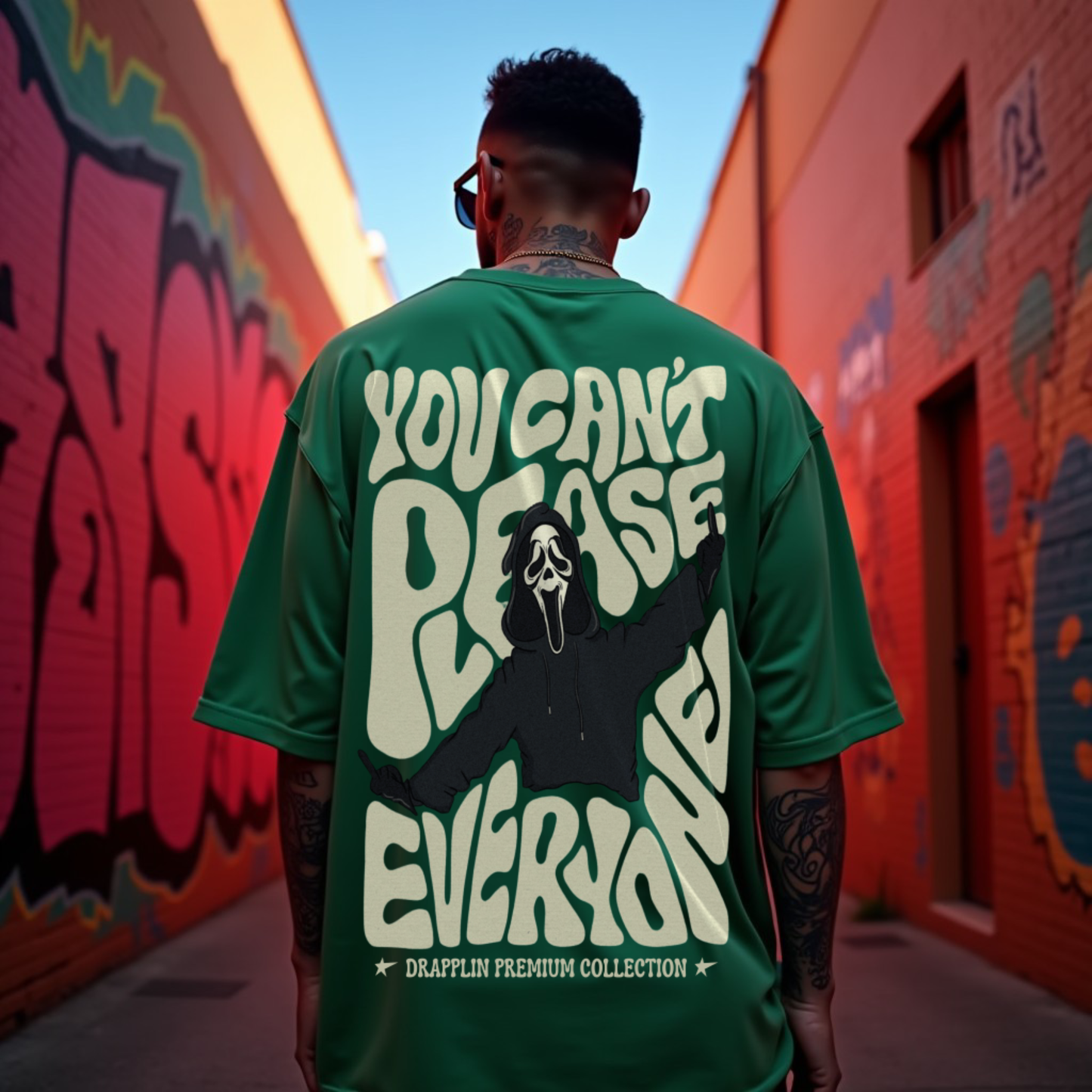 Can't Please Everyone Premium Forest Green Oversized Typography Back Printed T-shirt