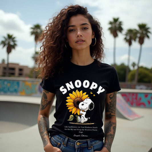 Snoopy Black Woman Regular Fit Printed T-shirt