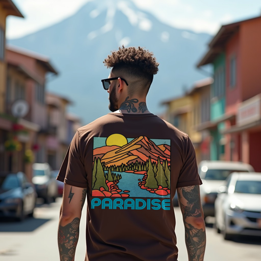 Paradise Coffee Brown Premium Crew Neck Back Graphic Printed T-shirt