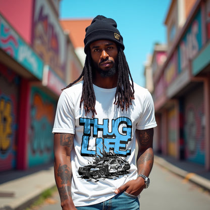 Thug Life White Crew Neck Graphic Printed T-shirt