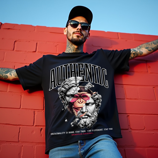 Authentic Premium Black Oversized Printed T-shirt