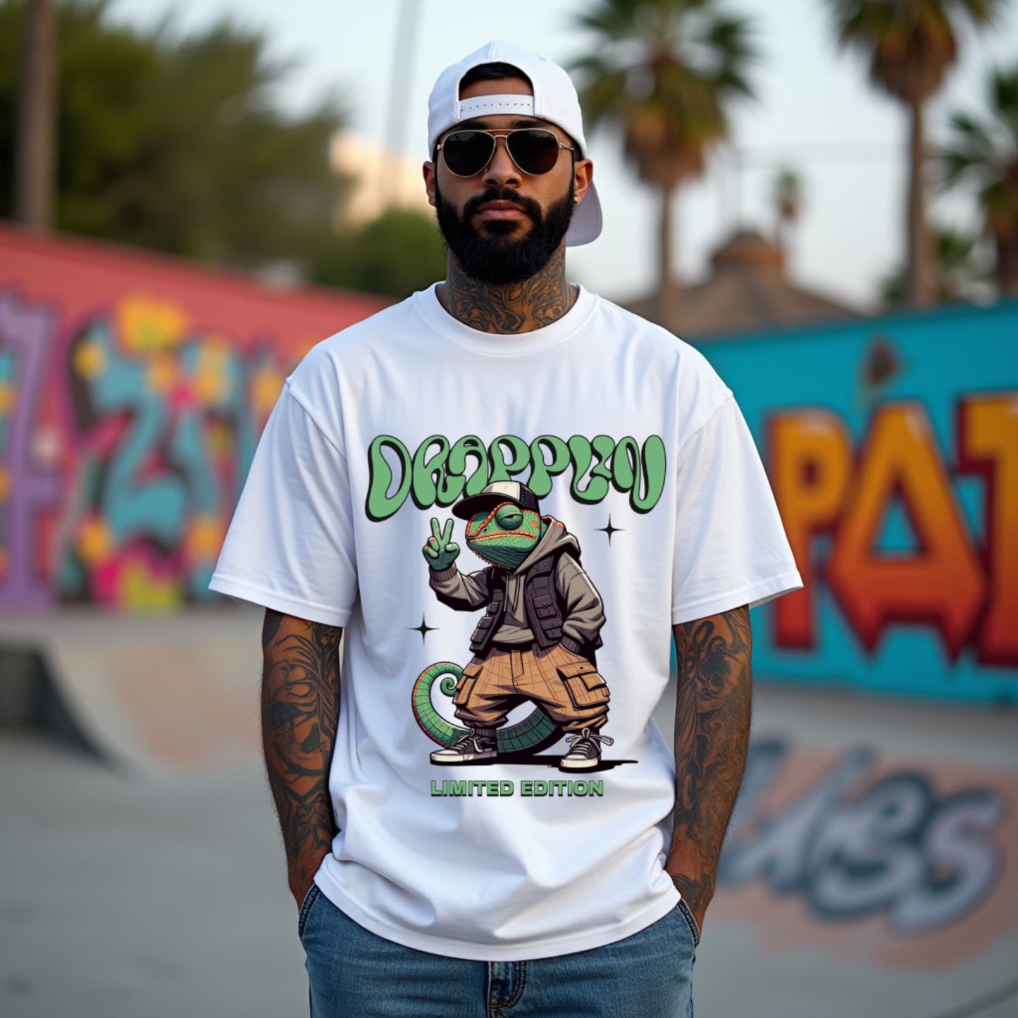 Drapplin Chameleon Premium White Oversized Printed T-shirt