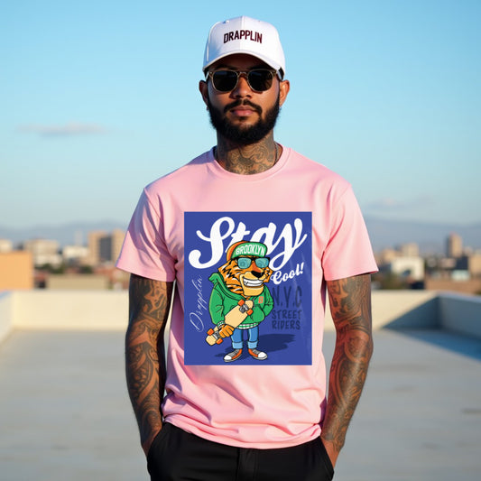 Stay Premium Baby Pink Crew Neck Graphic Printed T-shirt