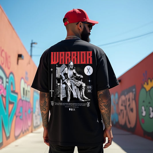 Warrior Premium Black Oversized Typography Back Printed T-shirt