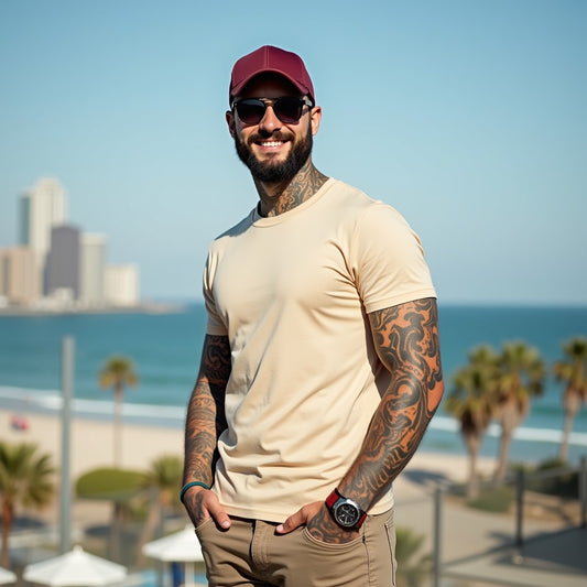 Premium Beige Regular Crew Neck Solid Plain T-shirt