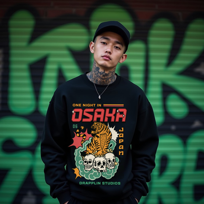 Osaka Black Regular Typographic Printed Sweatshirt