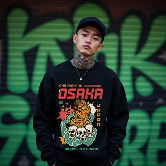 Osaka Black Regular Typographic Printed Sweatshirt