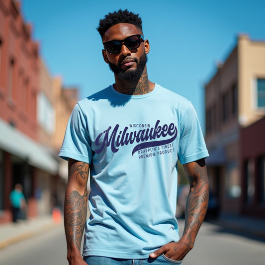 Milwaukee Baby Blue Crew Neck Graphic Printed T-shirt