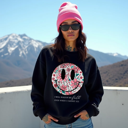 Smiley Black Woman Regular Typographic Printed Sweatshirt