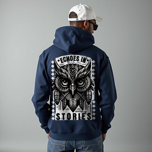 Echoes Navy Blue Regular Back Typographic Printed Hoodie