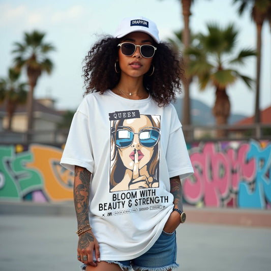 Beauty And Strength Premium White Woman Oversized Printed T-shirt