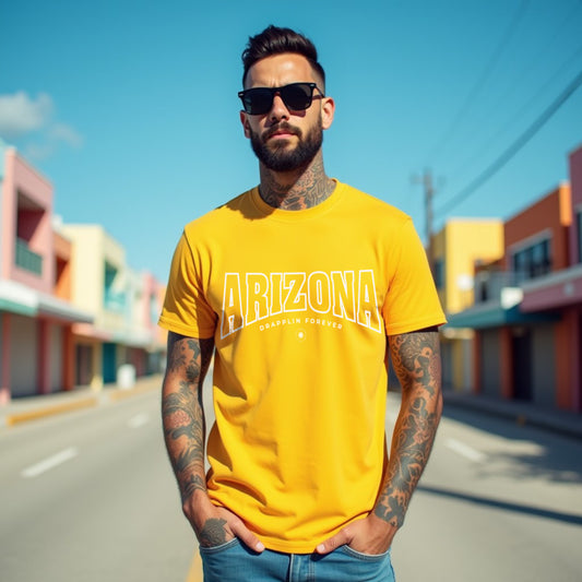 Arizona Golden Yellow Crew Neck Graphic Printed T-shirt