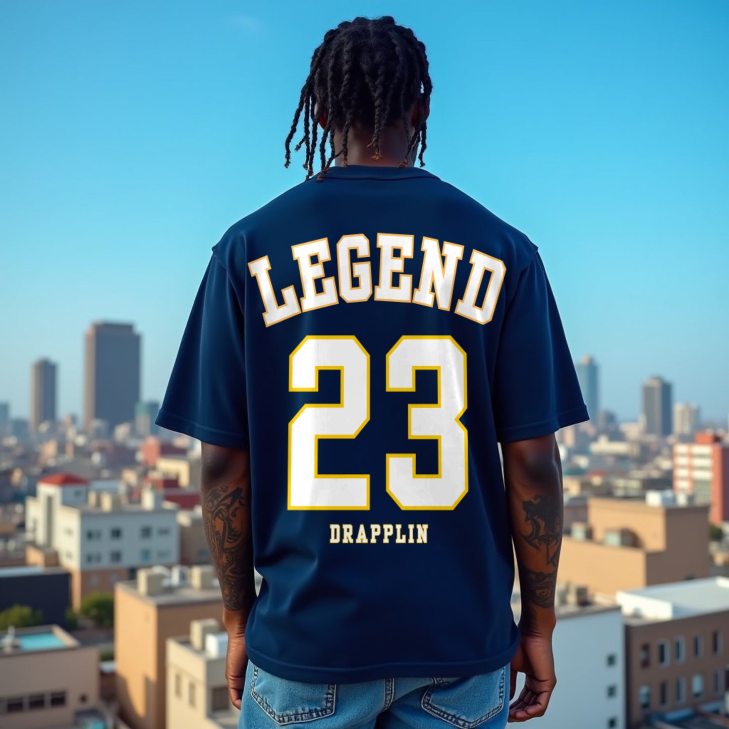 Legend Premium Navy Blue Oversized Typography Back Printed T-shirt