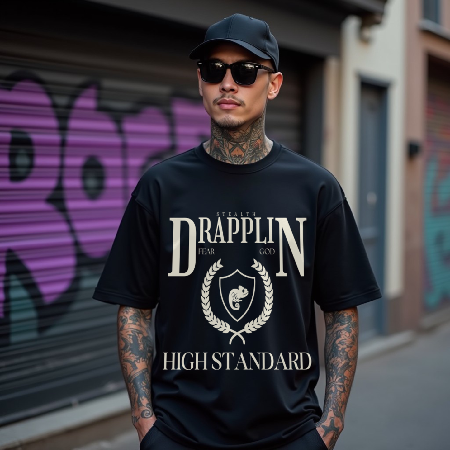 Drapplin Standard Premium Black Oversized Printed T-shirt