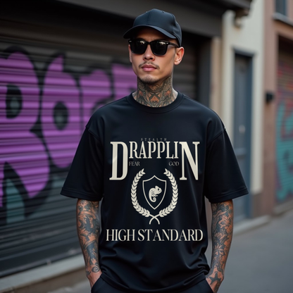 Drapplin Standard Premium Black Oversized Printed T-shirt