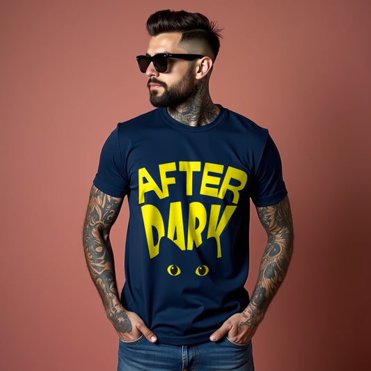 After Dark Navy Blue Crew Neck Graphic Printed T-shirt