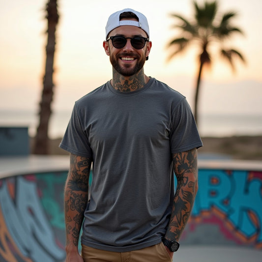 Premium Charcoal Mélange Regular Crew Neck Solid Plain T-shirt