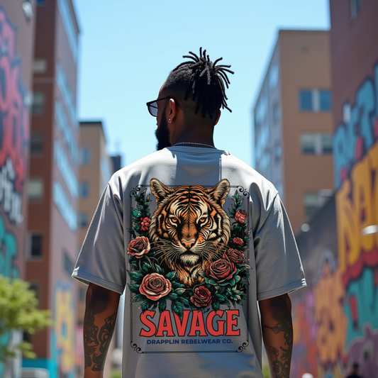 Savage Premium Grey Mélange Oversized Typography Back Printed T-shirt