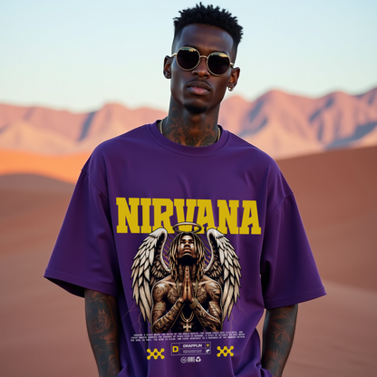 Nirvana Premium Purple Oversized Typography T-shirt