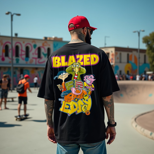 Blazed Premium Black Oversized Typography Back Printed T-shirt