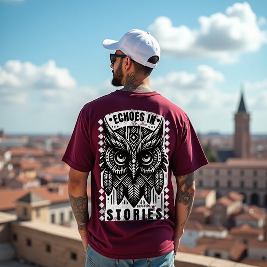 Echoes Premium Maroon Oversized Typography Back Printed T-shirt