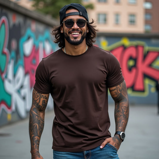 Premium Brown Regular Crew Neck Solid Plain T-shirt