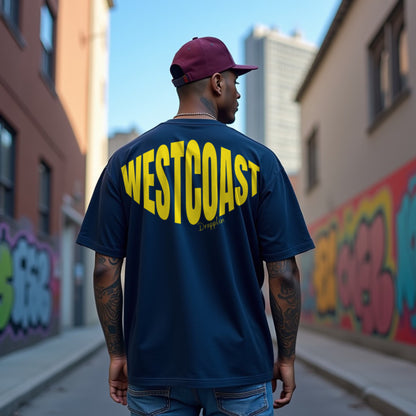 Westcoast Premium Navy Blue Oversized Typography Back Printed T-shirt