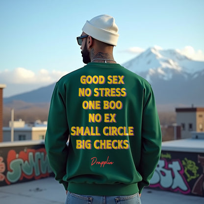 No Stress Forest Green Oversized Back Typographic Printed Sweatshirt