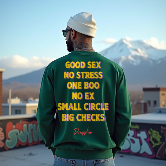No Stress Forest Green Oversized Back Typographic Printed Sweatshirt