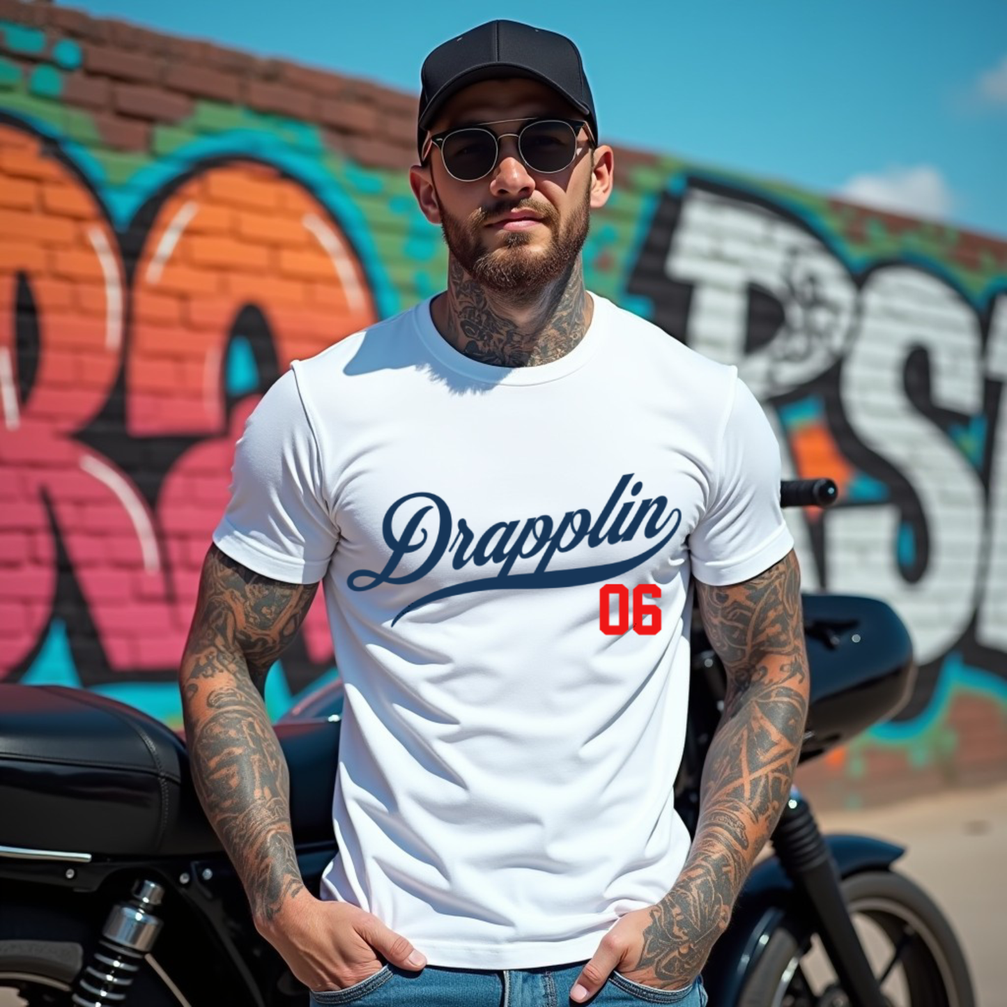 Drapplin 06 White Crew Neck Graphic Printed T-shirt