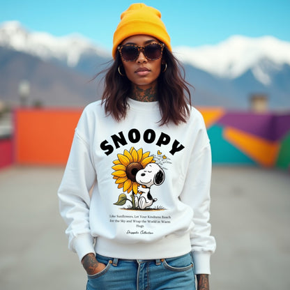 Snoopy White Woman Regular Typographic Printed Sweatshirt