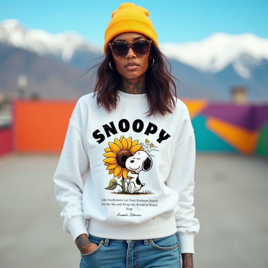 Snoopy White Woman Regular Typographic Printed Sweatshirt