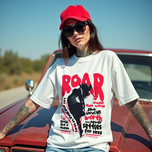 Roar Premium White Oversized Printed T-shirt