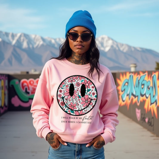 Smiley Baby Pink Woman Regular Typographic Printed Sweatshirt