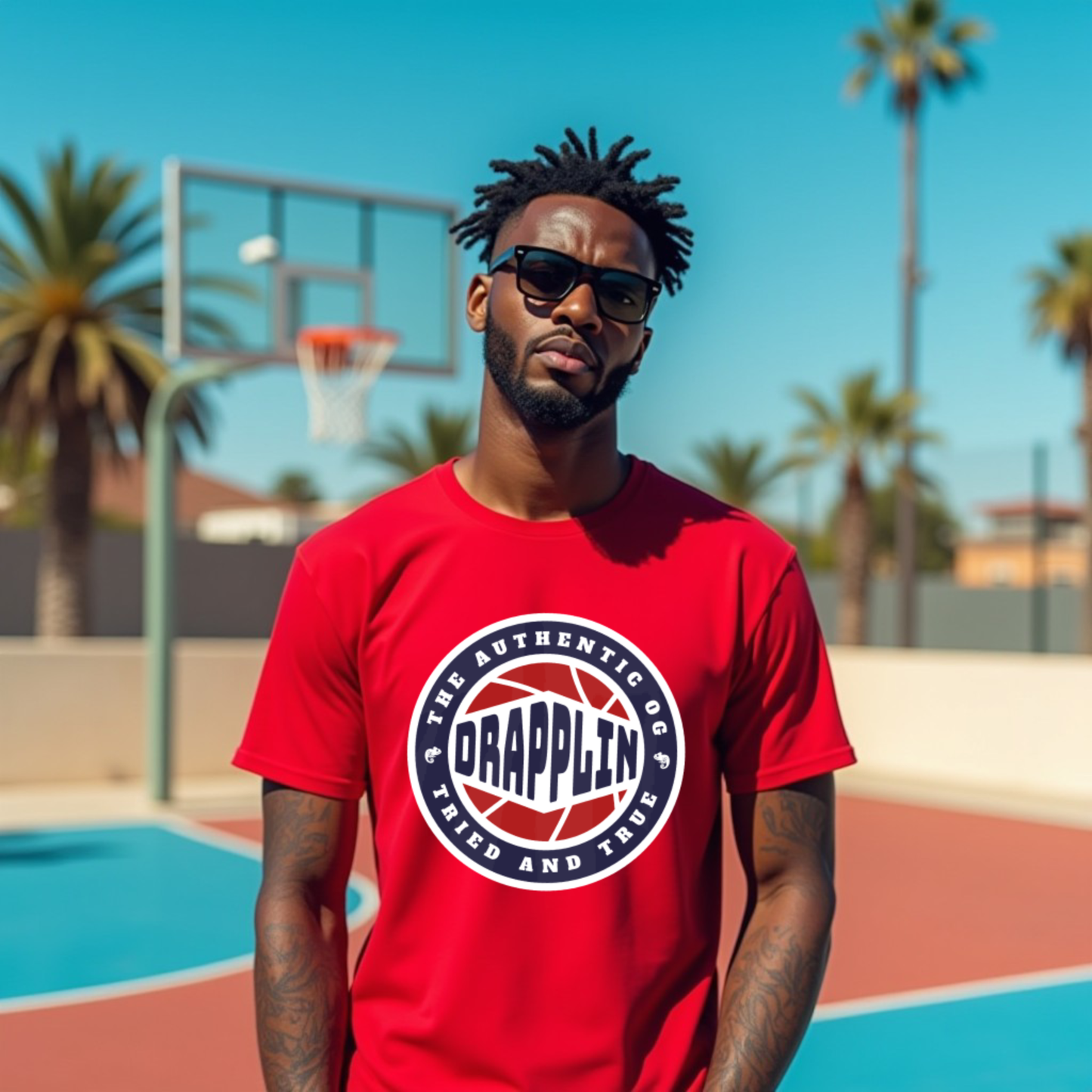 Drapplin Basketball Red Crew Neck Graphic Printed T-shirt