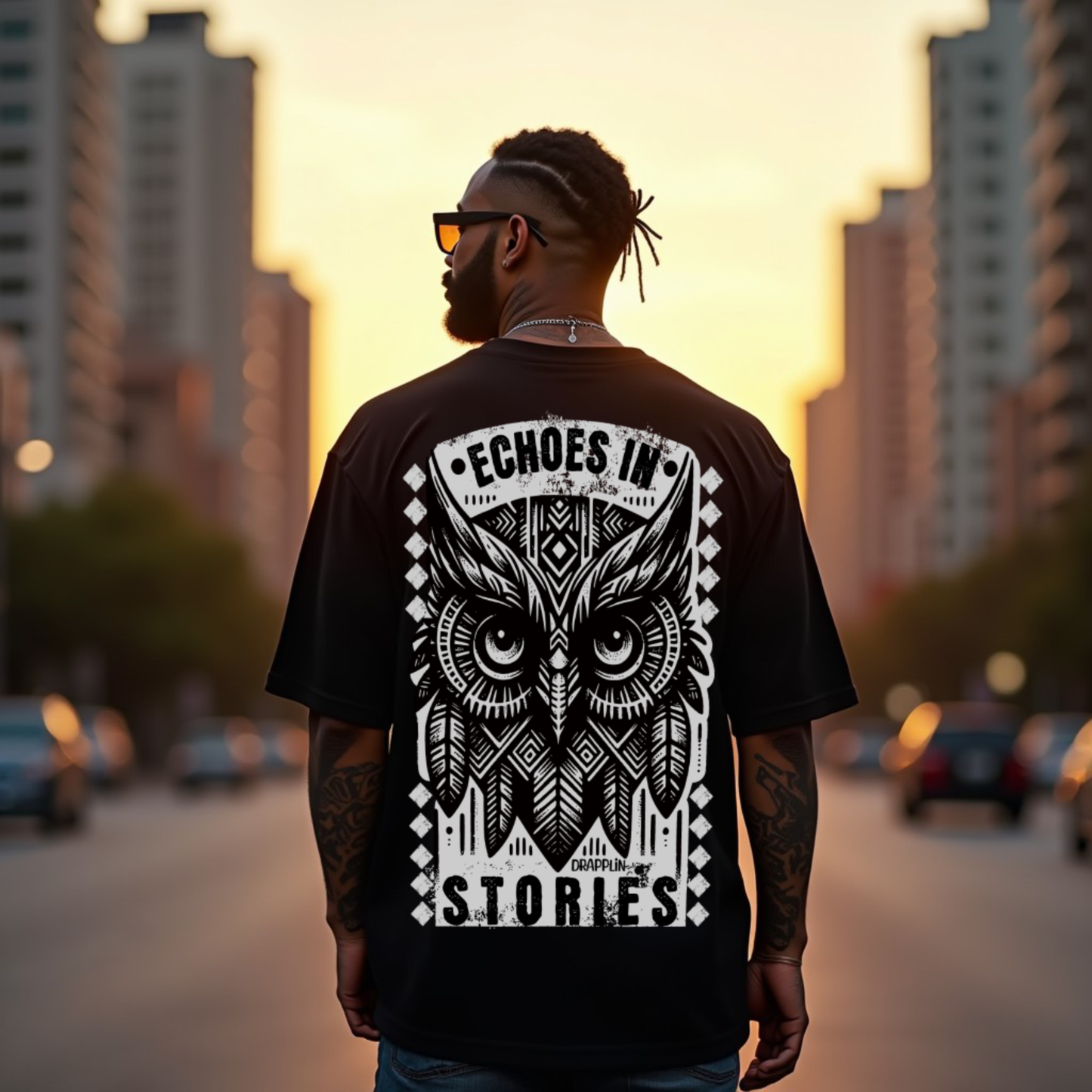 Echoes Premium Black Oversized Typography Back Printed T-shirt