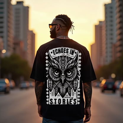 Echoes Premium Black Oversized Typography Back Printed T-shirt