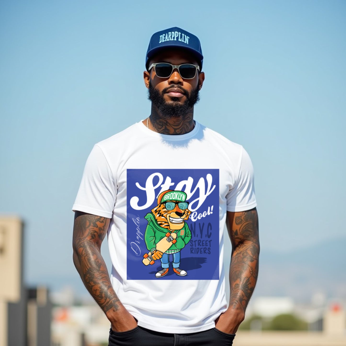 Stay Premium White Crew Neck Graphic Printed T-shirt