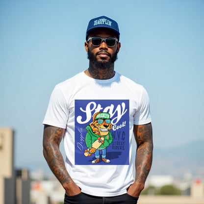 Stay Premium White Crew Neck Graphic Printed T-shirt