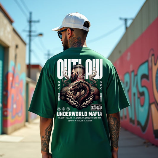 Outlaw Premium Forest Green Oversized Typography Back Printed T-shirt