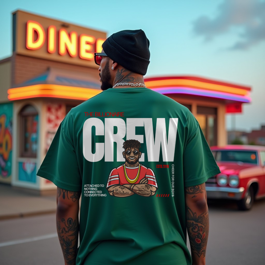 Crew Premium Forest Green Oversized Typography Back Printed T-shirt
