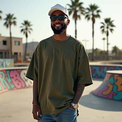 Premium Olive Green Oversized Solid Plain T-shirt